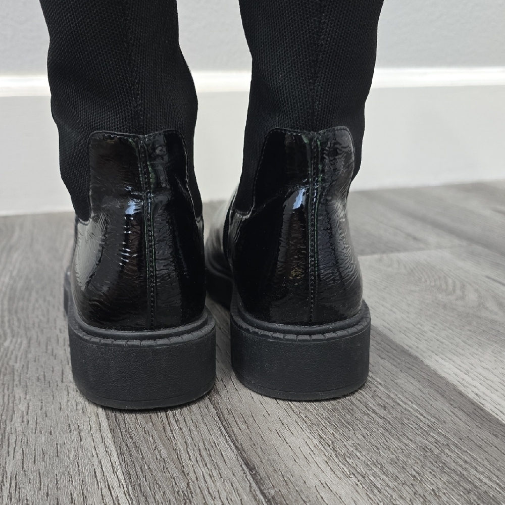 Andre Assous Viva Patent Knee High Boots Black Crinkle Patent Stretch Back - Picture 6 of 13